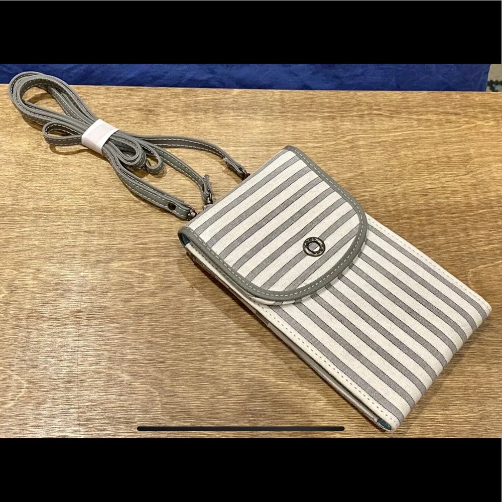 KEDS Festival Crossbody Wallet Purse - Gray & White Striped Canvas - New